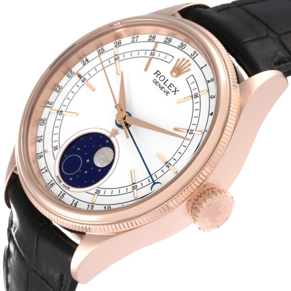 Rolex Cellini Moonphase White Dial Rose Gold Mens Watch 50535
