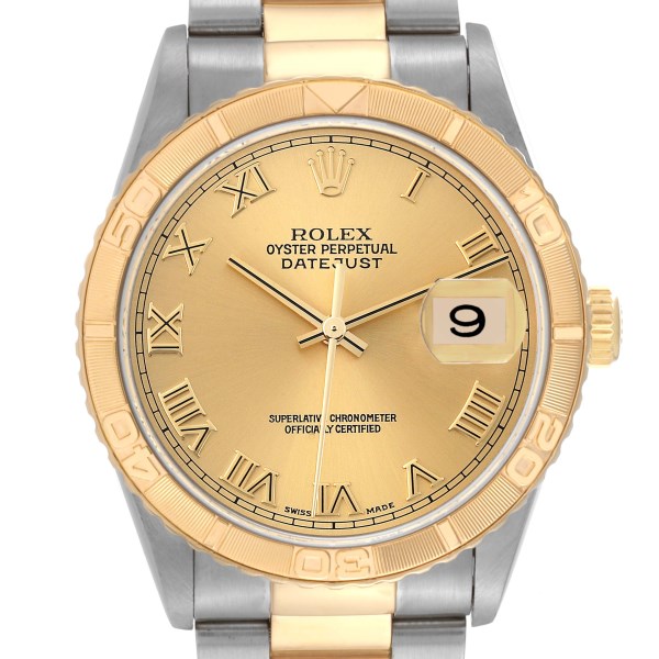 Rolex Datejust Turnograph Steel Yellow Gold Champagne Dial Mens Watch 16263