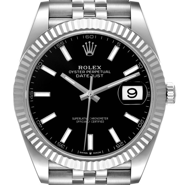 Rolex Datejust 41 Steel White Gold Black Dial Mens Watch 126334 Box Card