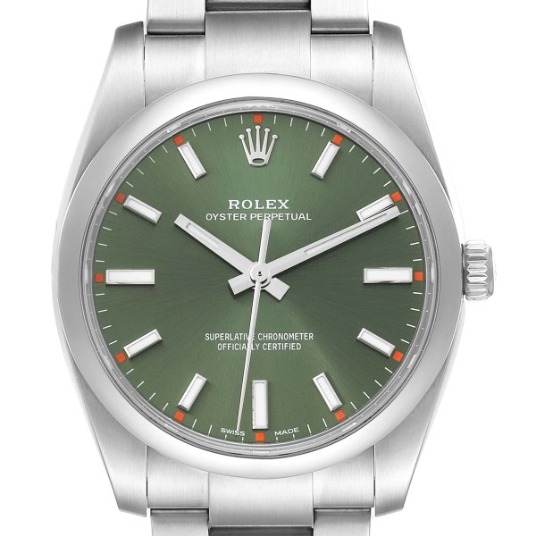 Rolex Oyster Perpetual 34mm Olive Green Dial Steel Mens Watch 114200