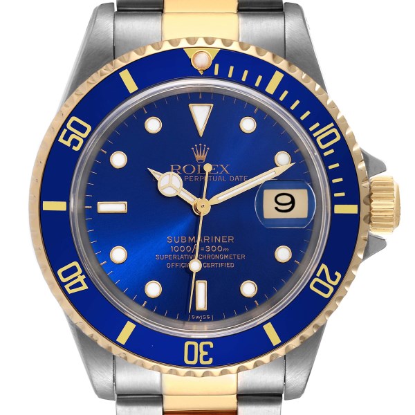 Rolex Submariner Steel Yellow Gold Blue Dial Mens Watch 16613 Box Papers