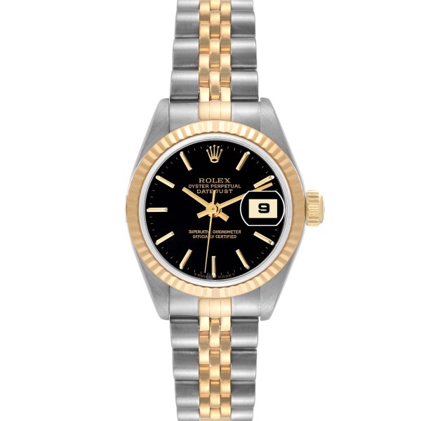 Rolex Datejust Steel Yellow Gold Black Dial Ladies Watch 79173 Box Papers