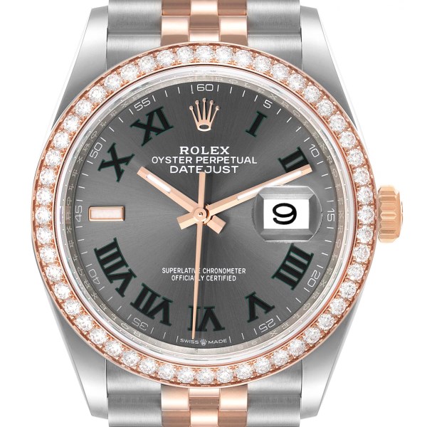 Rolex Datejust Steel Rose Gold Wimbledon Dial Diamond Mens Watch 126281 Unworn