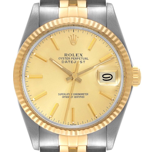 Rolex Datejust 36 Steel Yellow Gold Champagne Dial Vintage Mens Watch 16013