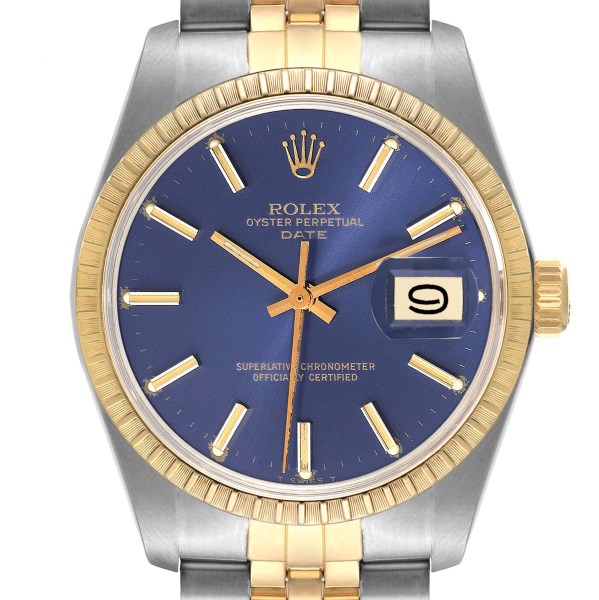 Rolex Date Steel Yellow Gold Blue Dial Vintage Mens Watch 1505
