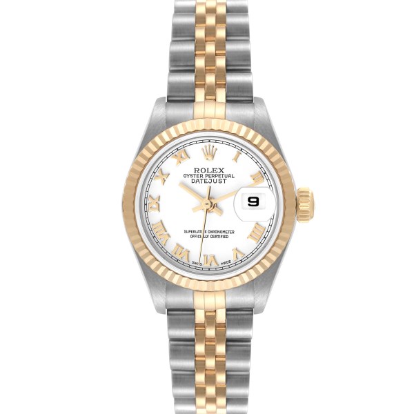 Rolex Datejust 26 Steel Yellow Gold White Roman Dial Ladies Watch 79173