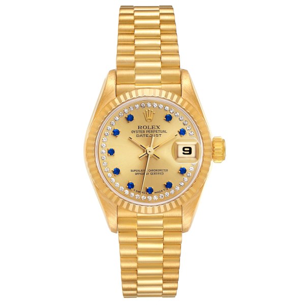 Rolex President Datejust Yellow Gold Diamonds Sapphire Watch 69178
