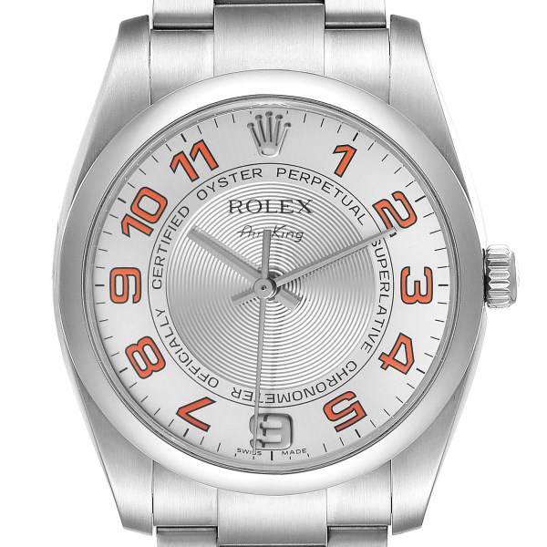 Rolex Air King Concentric Silver Orange Dial Mens Watch 114200
