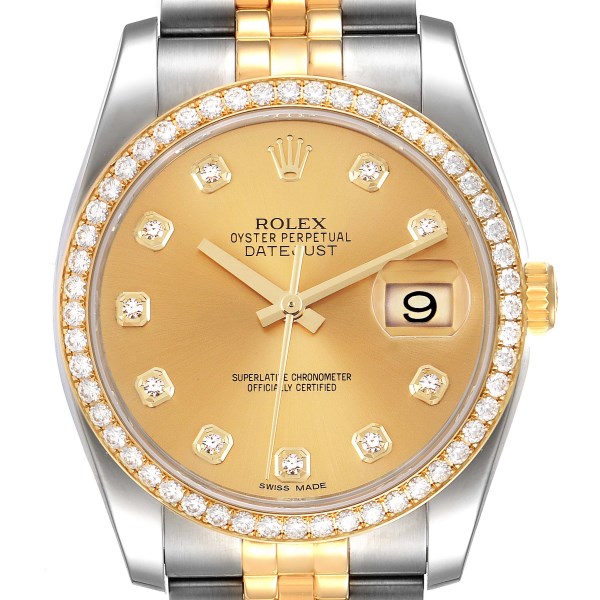 Rolex Datejust 36 Steel Yellow Gold Champagne Dial Diamond Watch 116243