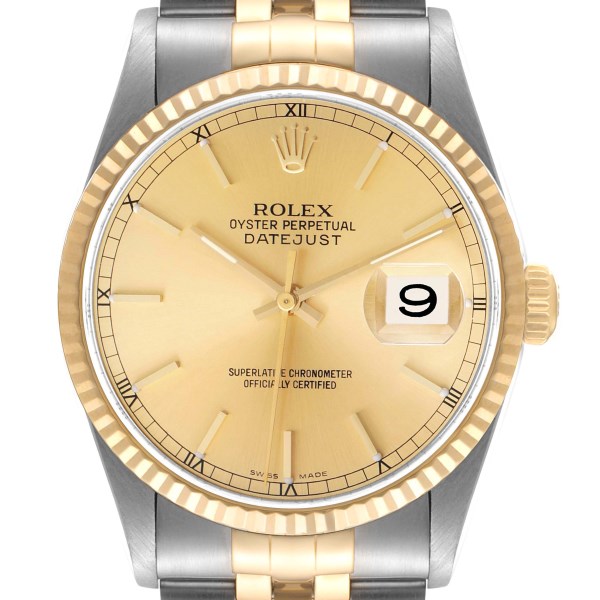 Rolex Datejust Steel Yellow Gold Champagne Dial Mens Watch 16233