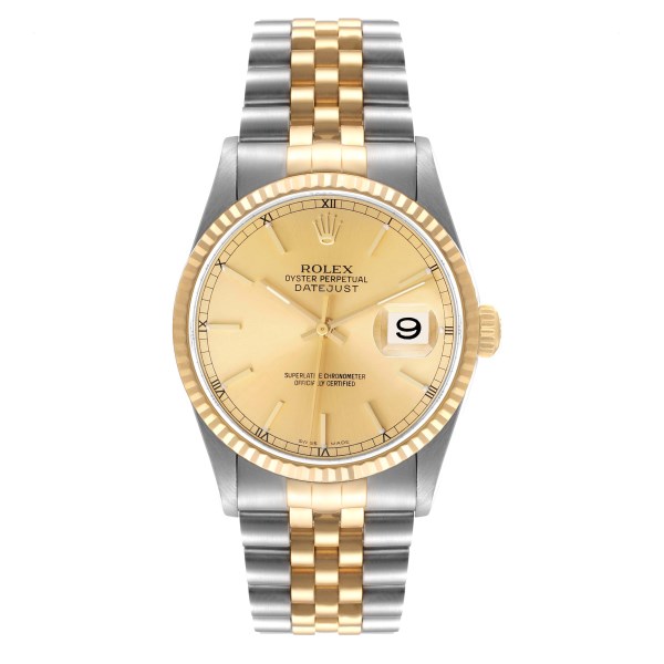 Rolex Datejust Steel Yellow Gold Champagne Dial Mens Watch 16233