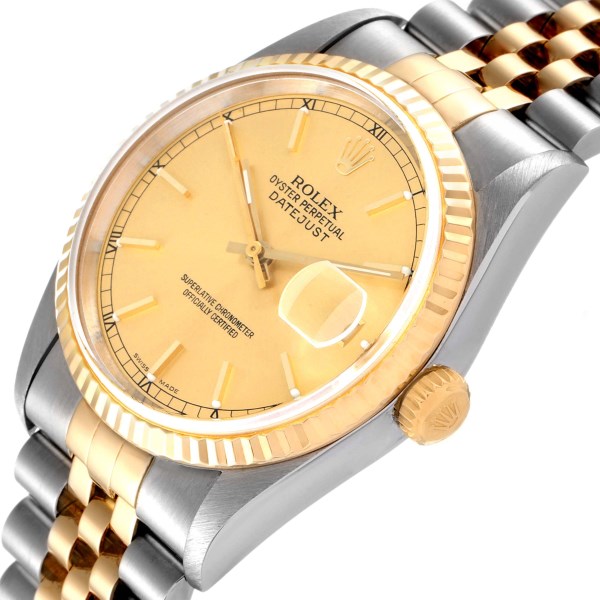 Rolex Datejust Steel Yellow Gold Champagne Dial Mens Watch 16233