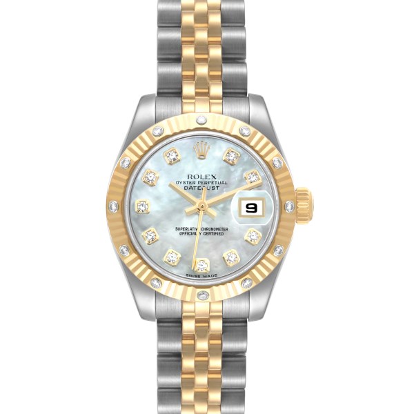 Rolex Datejust Steel Yellow Gold Mother Of Pearl Dial Diamond Ladies Watch 179313