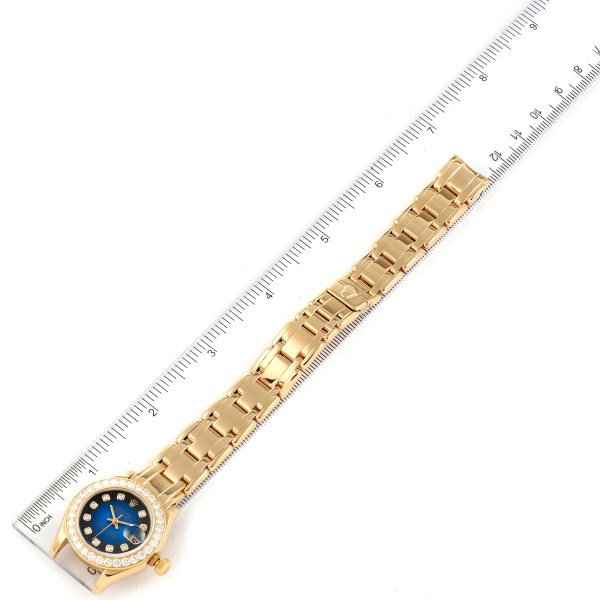 Rolex Pearlmaster Yellow Gold Blue Vignette Diamond Ladies Watch 69298