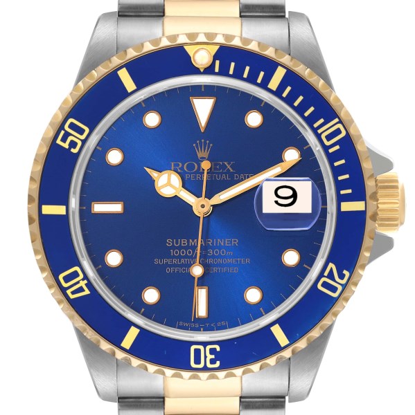 Rolex Submariner Blue Dial Steel Yellow Gold Mens Watch 16613 Box Papers