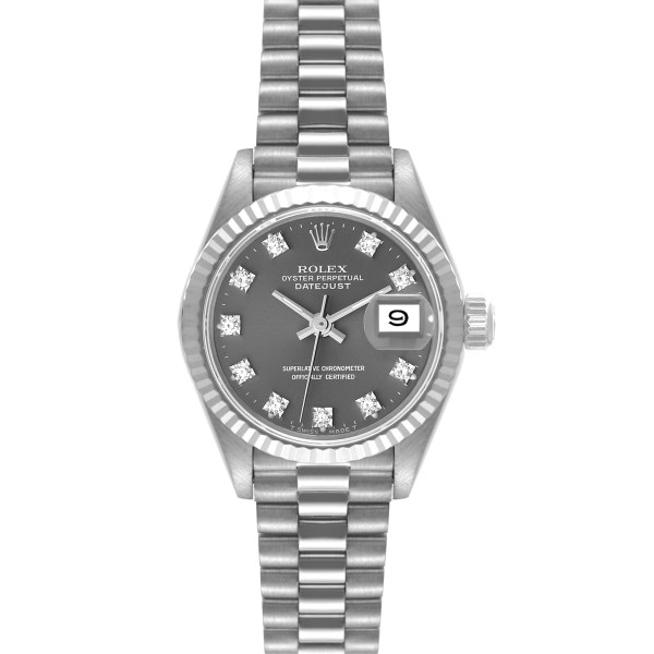 Rolex Datejust President 26 White Gold Slate Diamond Dial Ladies Watch 69179 Rolex Datejust President 26 White Gold Slate Diamond Dial Ladies Watch 69179