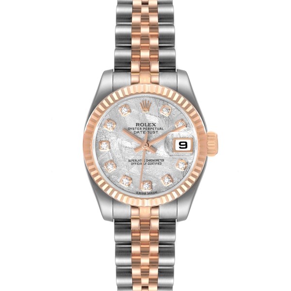 Rolex Datejust Steel Rose Gold Meteorite Diamond Ladies Watch 179171 Box Card