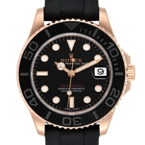 Rolex Yachtmaster 37 Rose Gold Rubber Strap Mens Watch 268655 Box Card