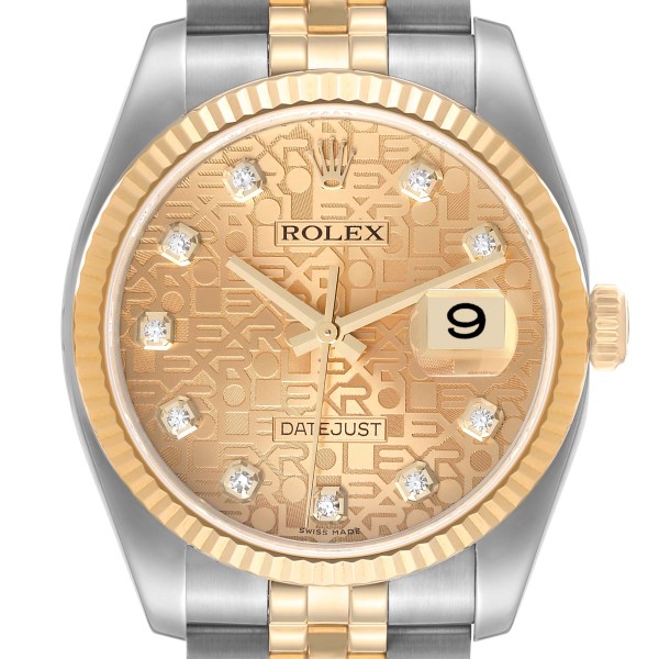 Rolex Datejust Steel Yellow Gold Diamond Dial Mens Watch 116233 Box Card