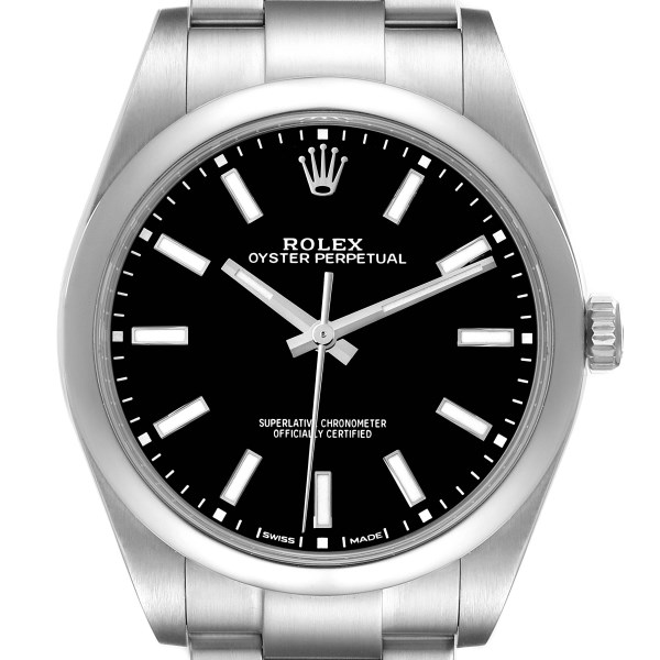 Rolex Oyster Perpetual 39 Black Dial Steel Mens Watch 114300 Box Card