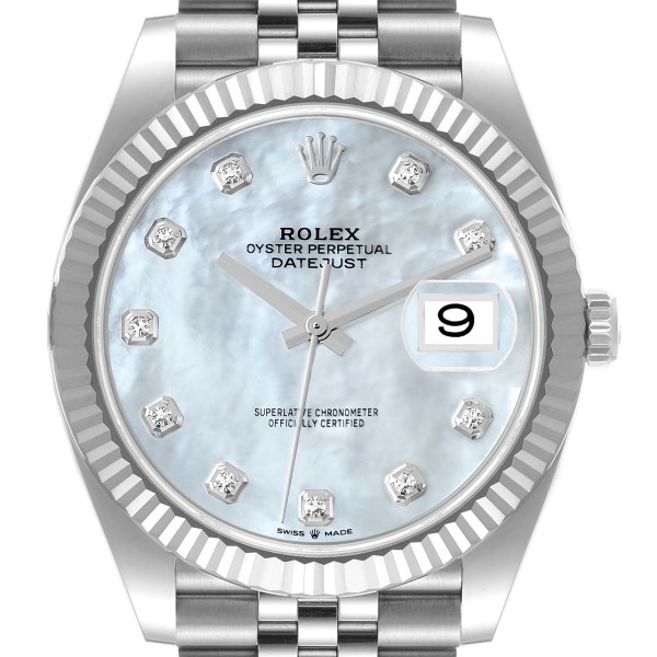 Rolex Datejust 41 Steel White Gold Mother of Pearl Diamond Mens Watch 126334 Unworn