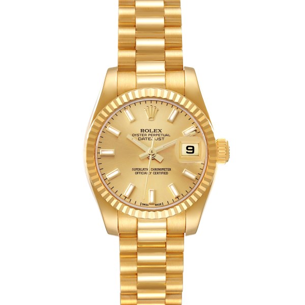 Rolex President Datejust Yellow Gold Champagne Dial Ladies Watch 179178