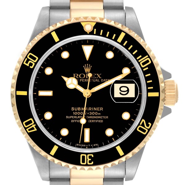 Rolex Submariner Steel Yellow Gold Black Dial Mens Watch 16613 Box Papers