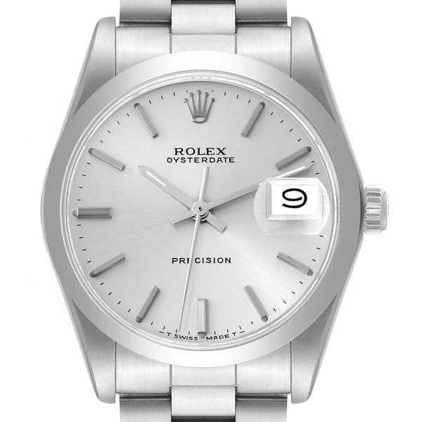 Rolex OysterDate Precision Steel Silver Dial Vintage Mens Watch 6694