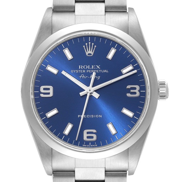 Rolex Air King 34mm Blue Dial Smooth Bezel Steel Mens Watch 14000