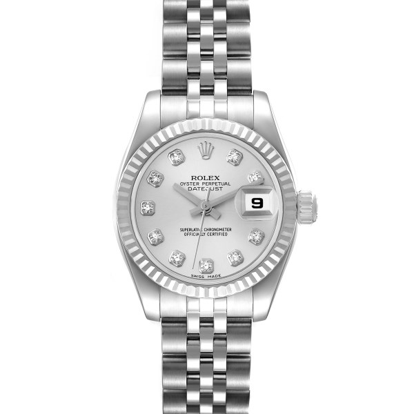 Rolex Datejust Steel White Gold Diamond Dial Ladies Watch 179174 Box Papers