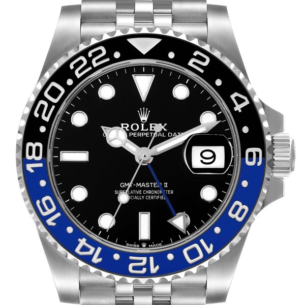 Rolex GMT Master II Batgirl Black Blue Bezel Steel Mens Watch 126710 Box Card