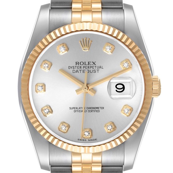 Rolex Datejust Steel Yellow Gold Silver Diamond Dial Mens Watch 116233 Rolex Datejust Steel Yellow Gold Silver Diamond Dial Mens Watch 116233