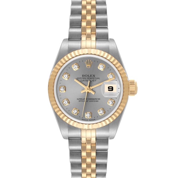 Rolex Datejust Steel Yellow Gold Diamond Dial Ladies Watch 79173 Box Papers