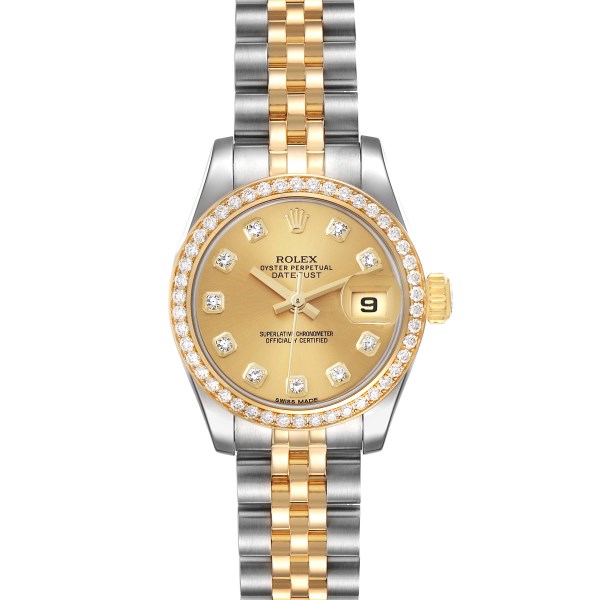 Rolex Datejust 26 Steel Yellow Gold Diamond Bezel Ladies Watch 179383