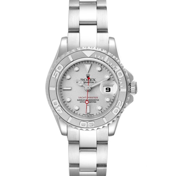 Rolex Yachtmaster 29 Steel Platinum Dial Bezel Ladies Watch 169622