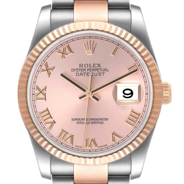 Rolex Datejust Steel Rose Gold Rose Roman Dial Mens Watch 116231