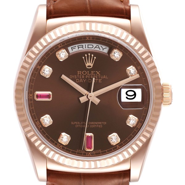 Rolex President Day Date Rose Gold Diamond Ruby Dial Mens Watch 118135 Box Card