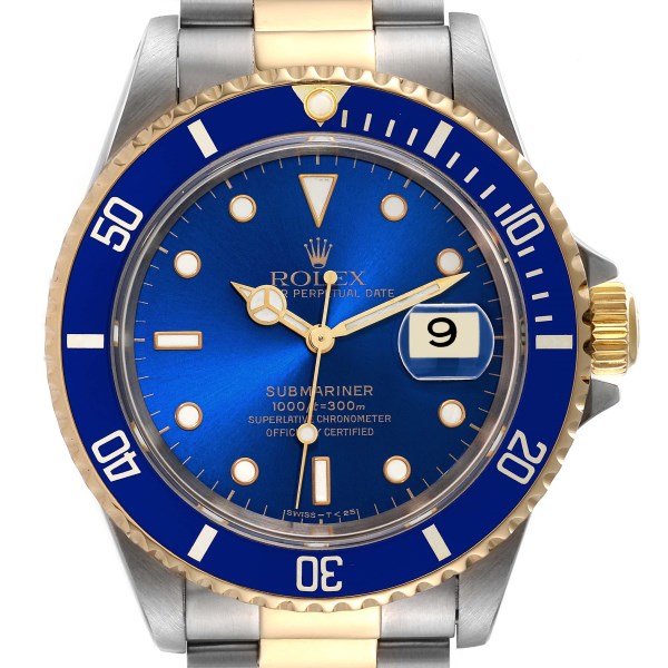 Rolex Submariner Blue Dial Steel Yellow Gold Mens Watch 16613 Box Papers