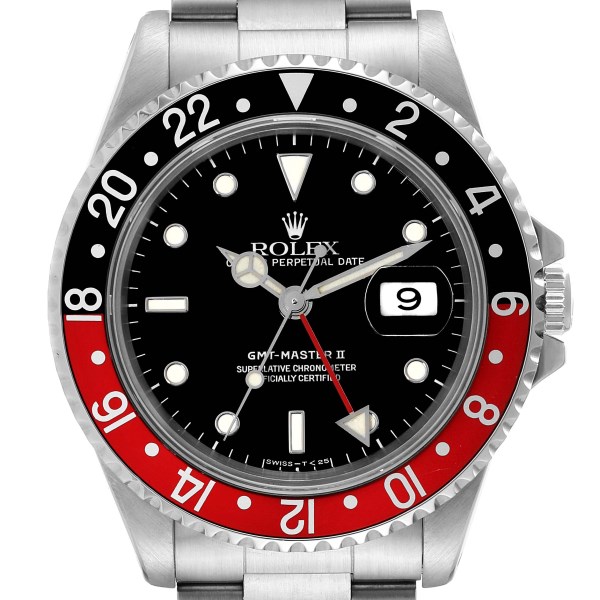 Rolex GMT Master II Black Red Coke Bezel Steel Mens Watch 16710