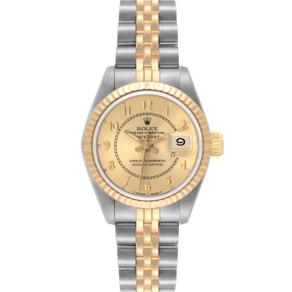 Rolex Datejust Steel Yellow Gold Champagne Bullseye Dial Ladies Watch 69173