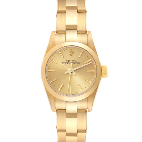 Rolex Oyster Perpetual Yellow Gold Champagne Dial Ladies Watch 67188