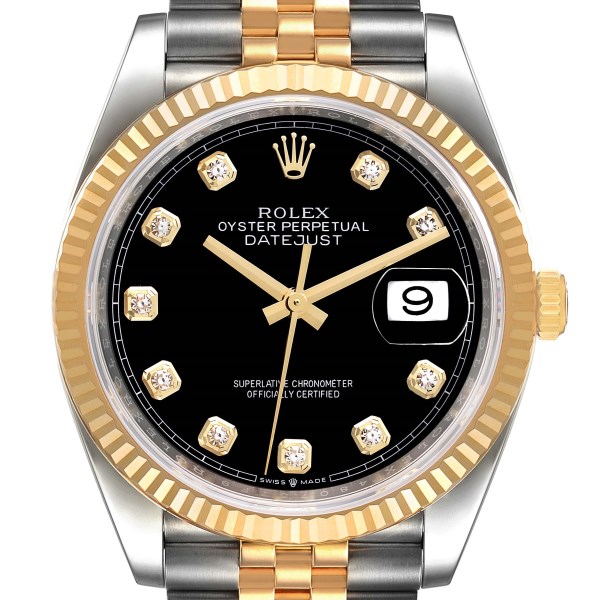 Rolex Datejust Steel Yellow Gold Black Diamond Dial Mens Watch 126233