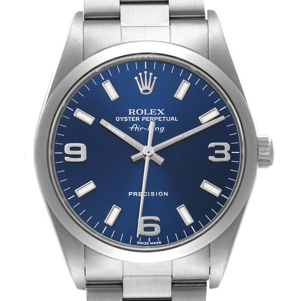 Rolex Air King 34mm Blue Dial Domed Bezel Steel Mens Watch 14000