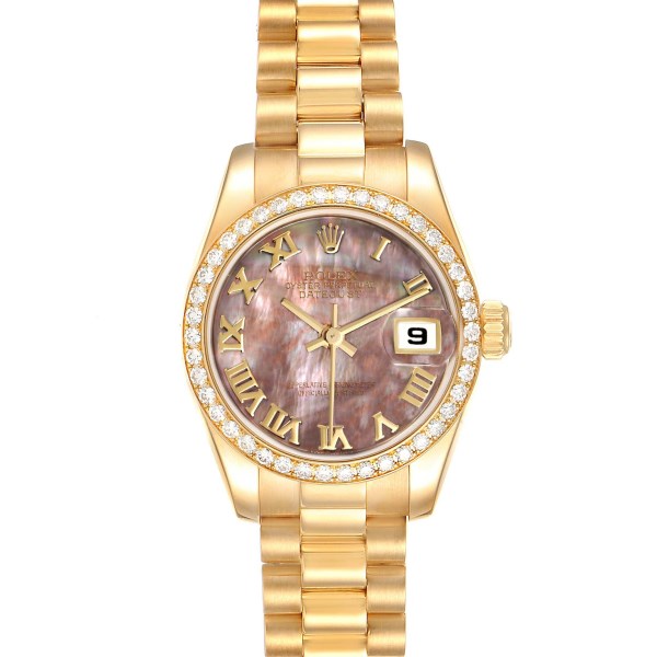 Rolex President Yellow Gold Mother of Pearl Diamond Ladies Watch 179138 Box Papers