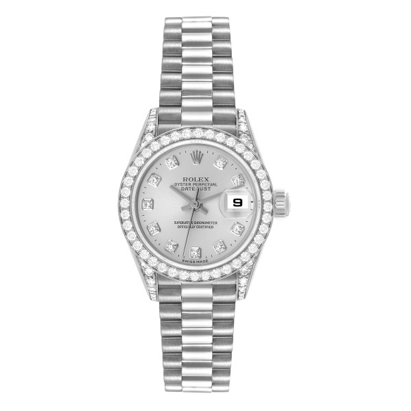 Rolex President White Gold Silver Diamond Dial Ladies Watch 79159