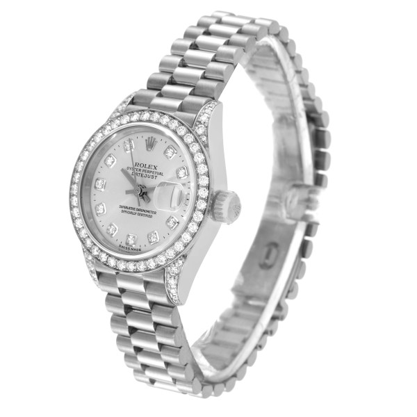 Rolex President White Gold Silver Diamond Dial Ladies Watch 79159