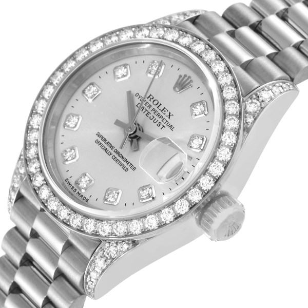 Rolex President White Gold Silver Diamond Dial Ladies Watch 79159