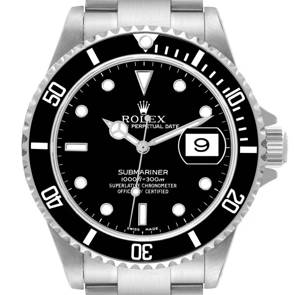 Rolex Submariner Date Black Dial Steel Mens Watch 16610 Box Papers