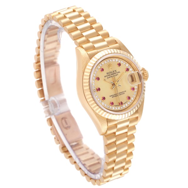 Rolex Datejust President Yellow Gold Diamond Ruby Ladies Watch 69178