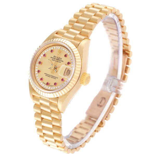 Rolex Datejust President Yellow Gold Diamond Ruby Ladies Watch 69178